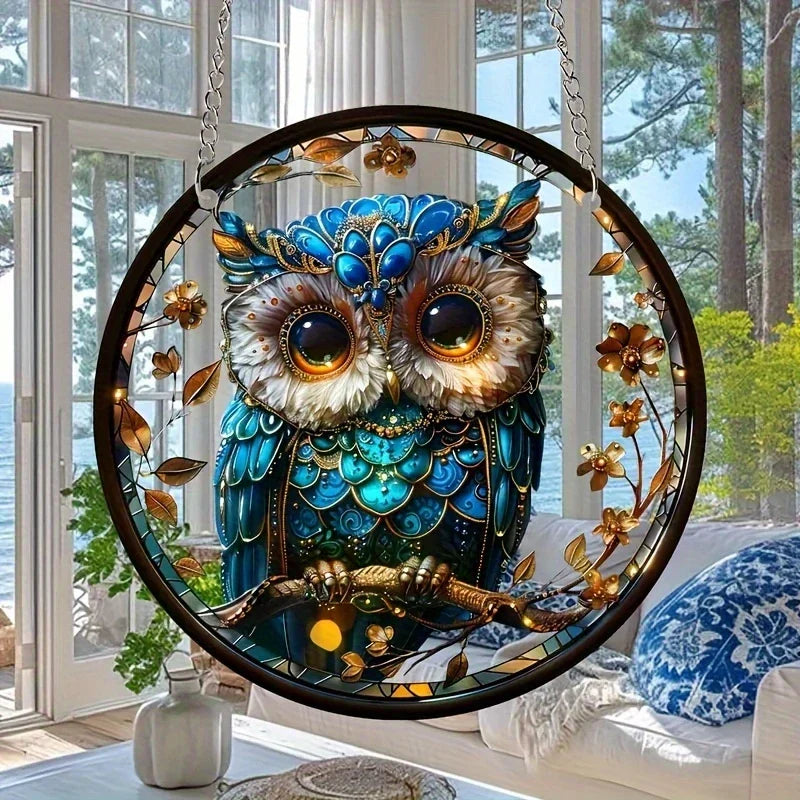 Colorful Round Owl Window Hanging Decoration - Halri