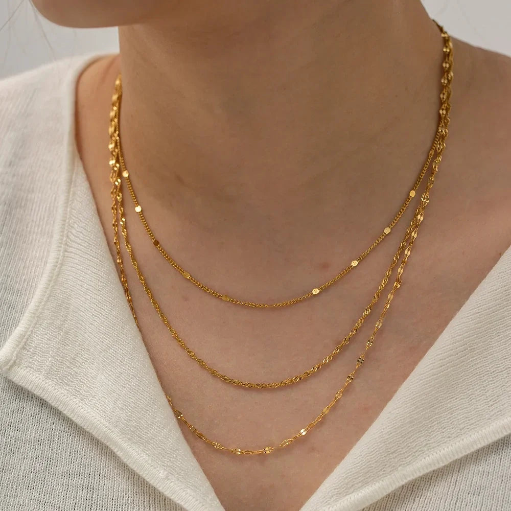Delicate Gold 3 Layer Chain Necklace Set - Halri
