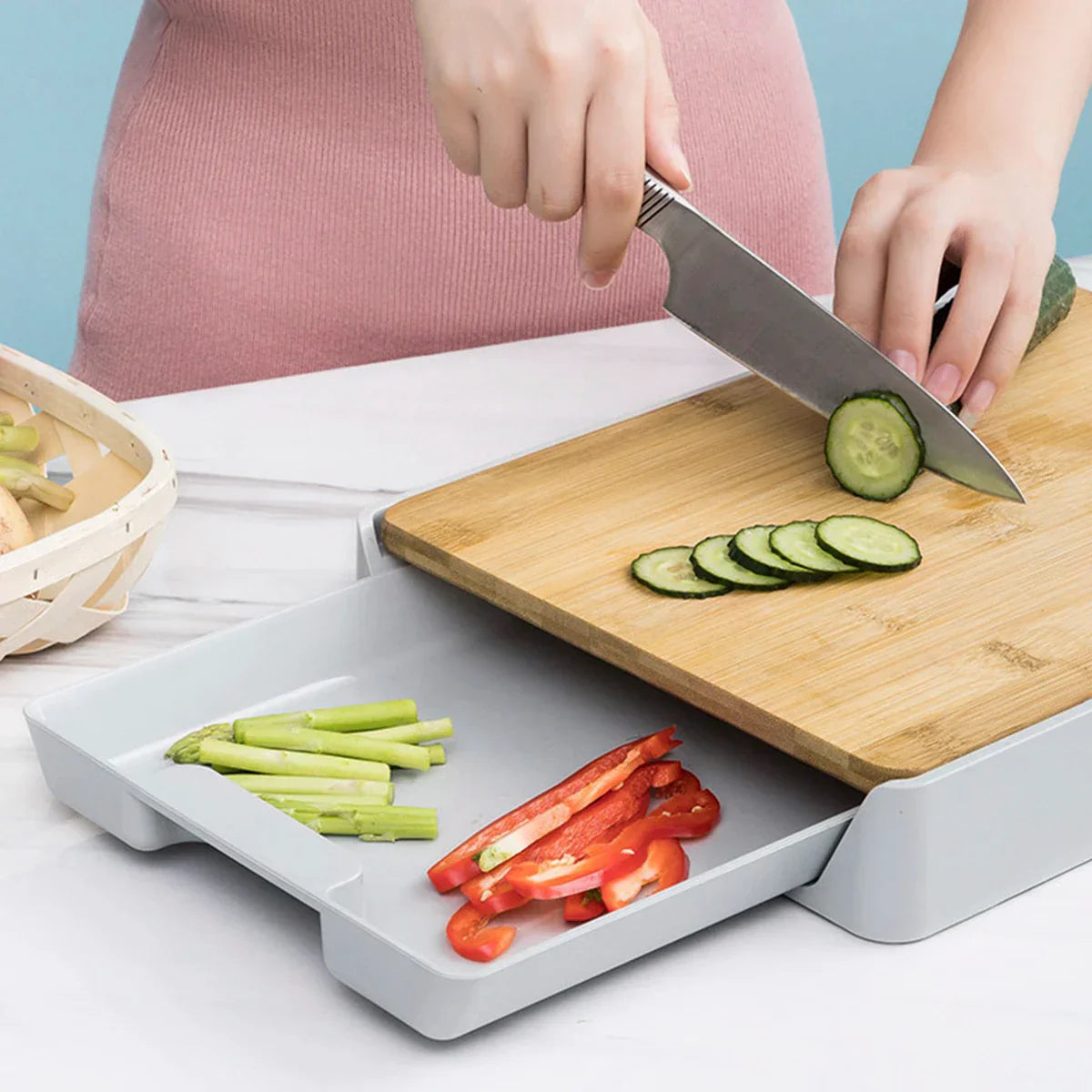 Practical Bamboo Kitchen Chopping Board with Storage - Halri
