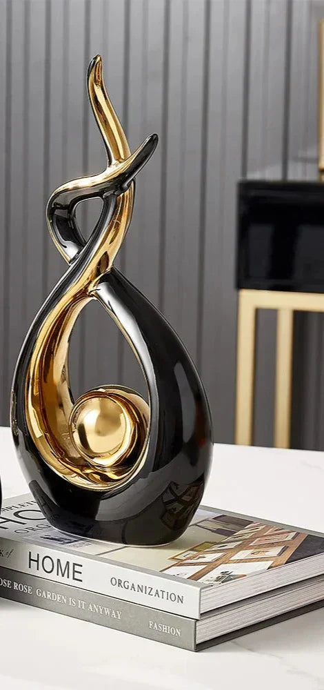 Elegant Ceramic Art Statue with Gold Details