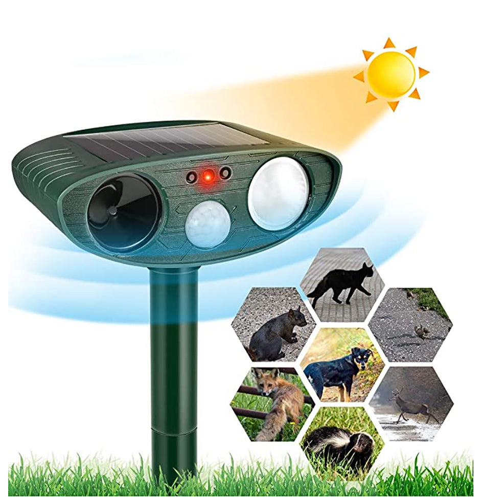 Outdoor Solar Powered Animal Repellent with Flashing Light