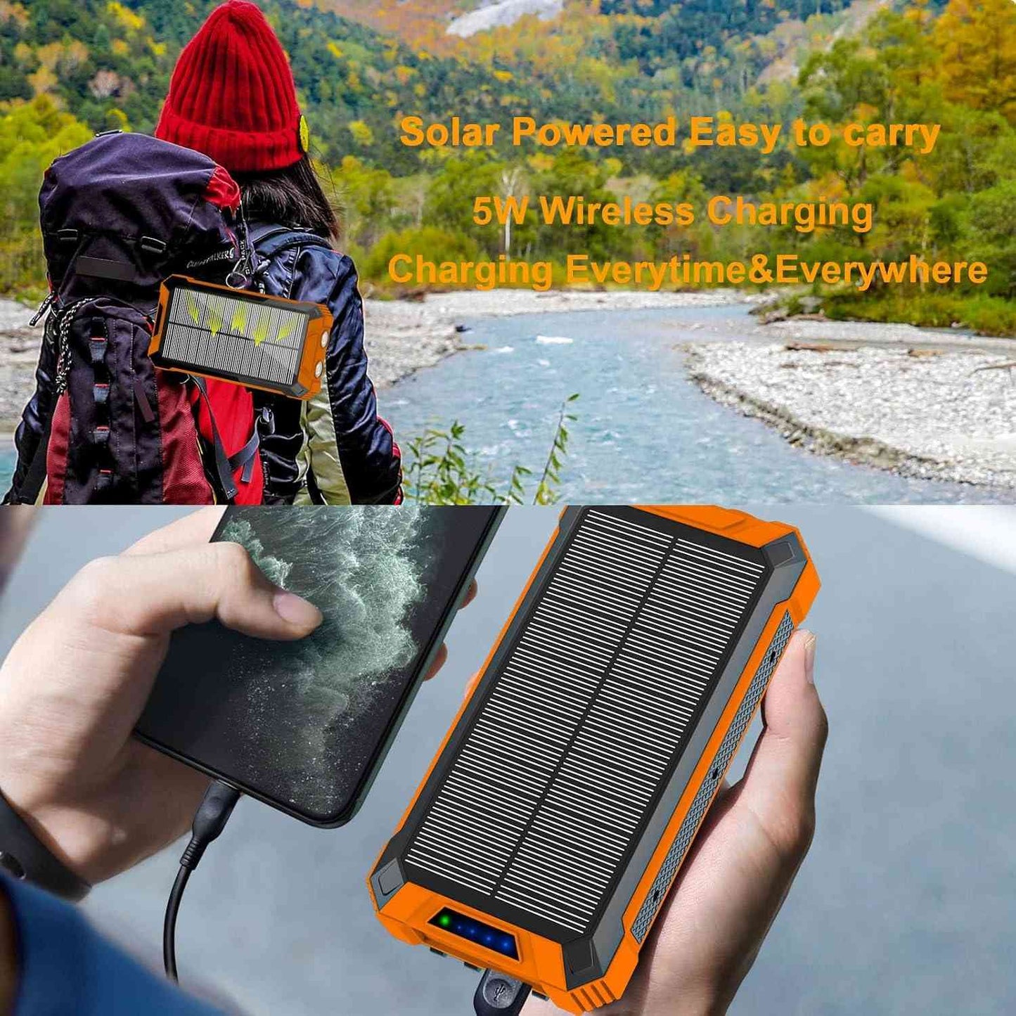 Solar Charger Power Bank With 20000mAh, USB & Wireless Charging, Weather-Resistant