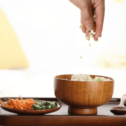 Solid Jujube Wood Dinnerware Set – Japanese-Inspired Tableware with Bowl, Cup, Tray, Spoon, and Chopsticks 4