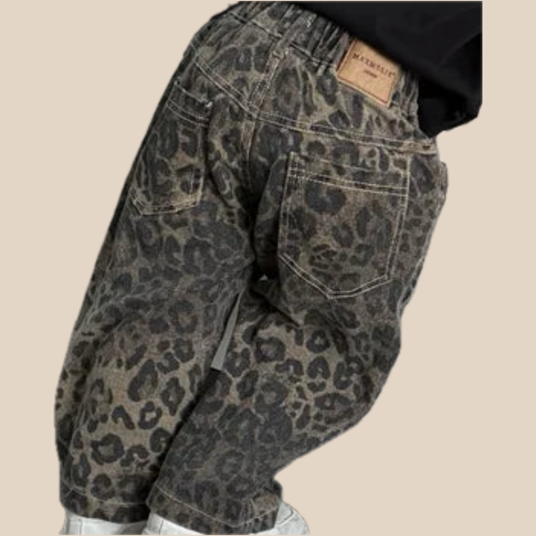 Boys' Black Leopard Jeans - Soft Cotton, Durable Pants