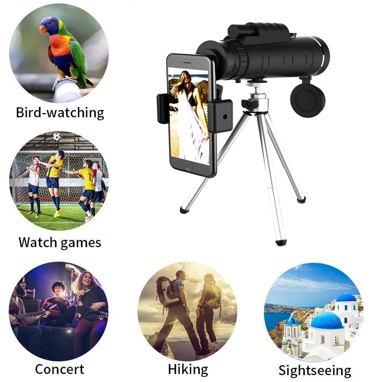 Portable HD Monocular with Phone Adapter and Tripod