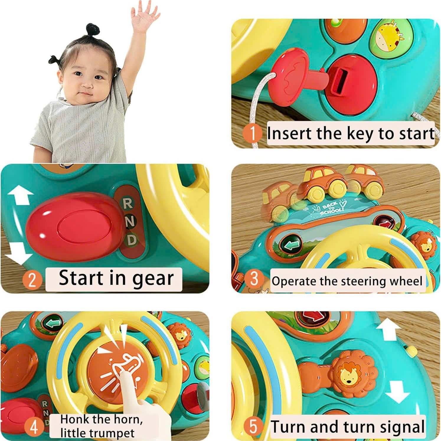 Steering Wheel Toy with Sound, Lights, and Secure Strap – Safe for Ages 18+ Months