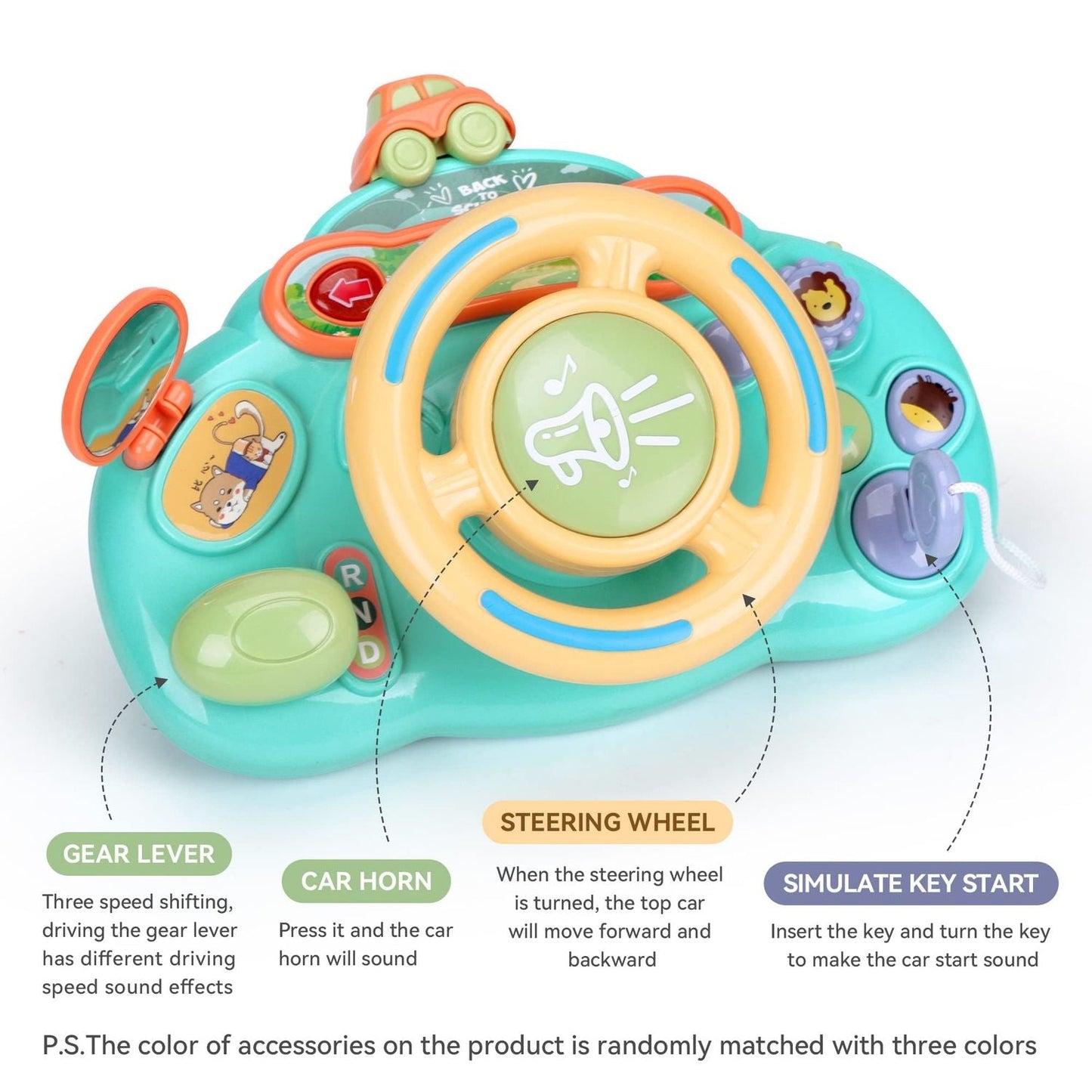 Steering Wheel Toy with Sound, Lights, and Secure Strap – Safe for Ages 18+ Months