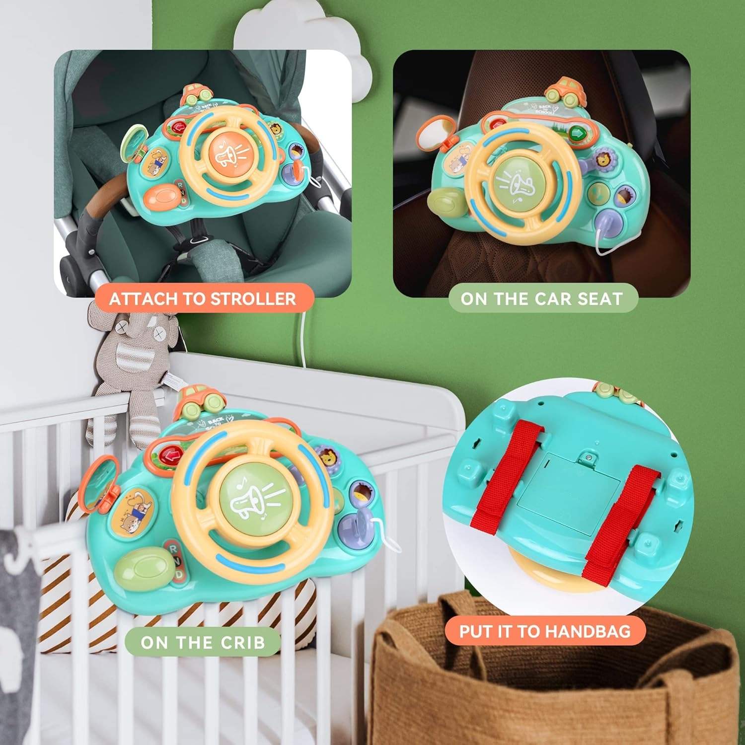 Steering Wheel Toy with Sound, Lights, and Secure Strap – Safe for Ages 18+ Months