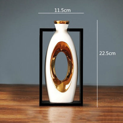 Elegant Ceramic Vase with Wood Accent for Home Decoration