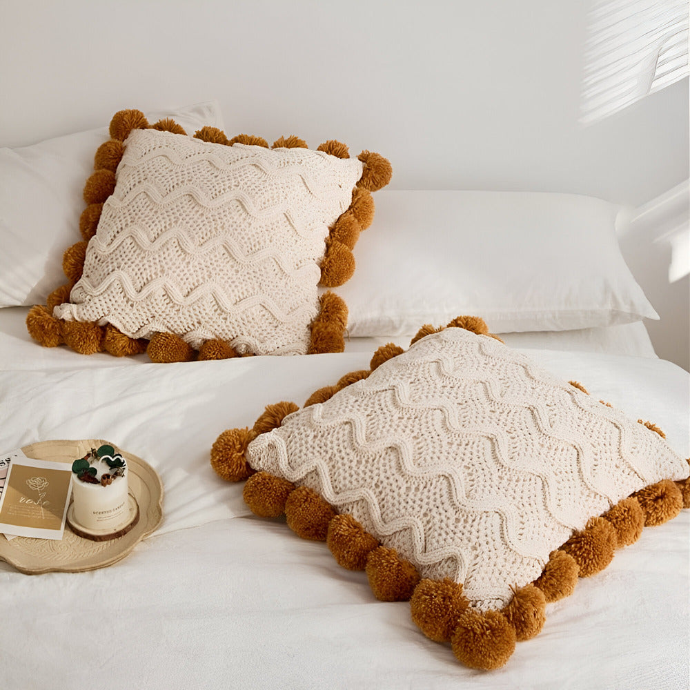 Stylish Knitted Tassel Cushion Cover – Soft Cotton Decorative Pillow Case 45x45 cm for Home Decor 2