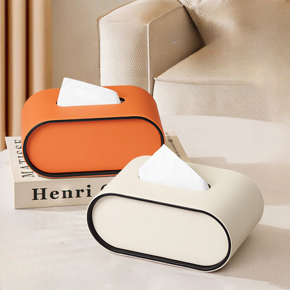Stylish Leather Tissue Box with Oval Design – Elegant Home Accessory 1