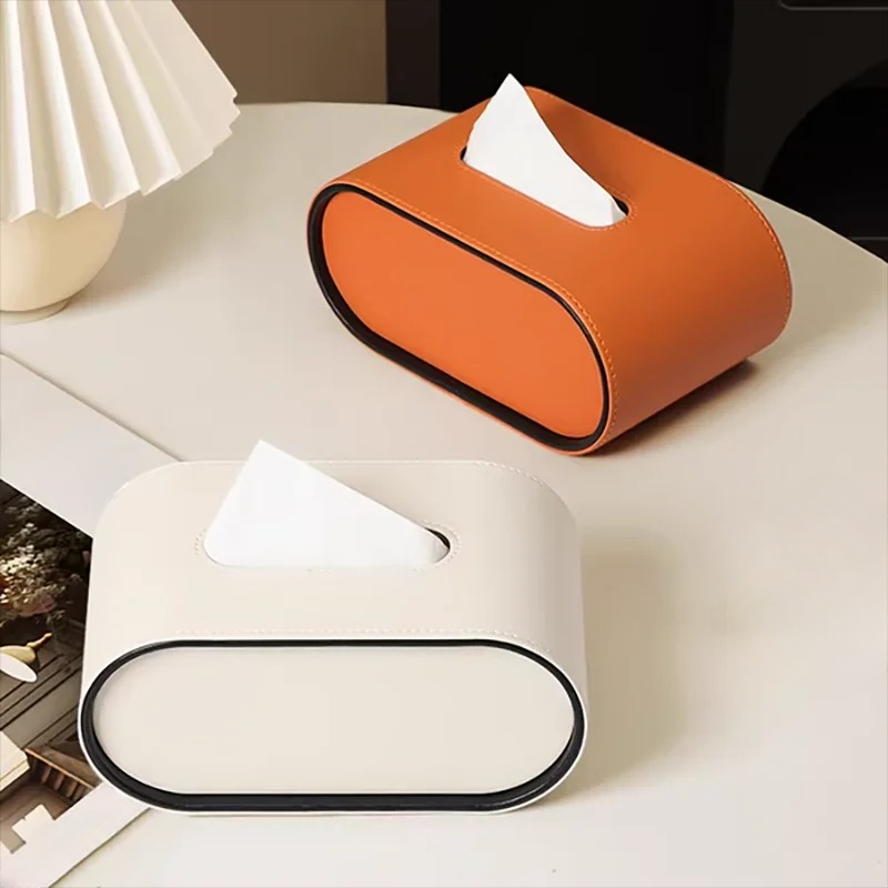 Stylish Leather Tissue Box with Oval Design – Elegant Home Accessory 2