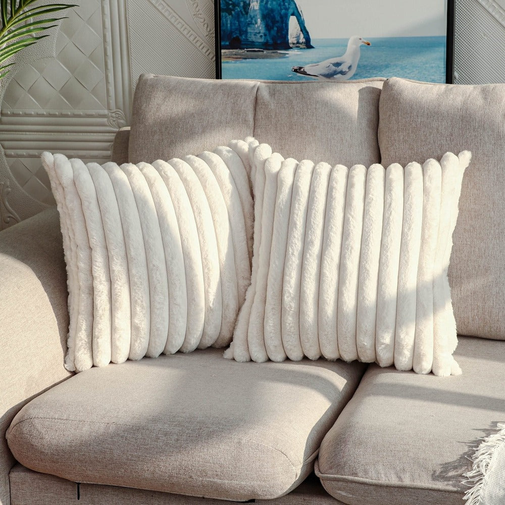Stylish Striped Plush Cushion Covers Set of 2 – Hypoallergenic Sofa and Couch Cushion Covers for Elegant Home Decor 2