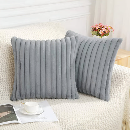 Stylish Striped Plush Cushion Covers Set of 2 – Hypoallergenic Sofa and Couch Cushion Covers for Elegant Home Decor 7