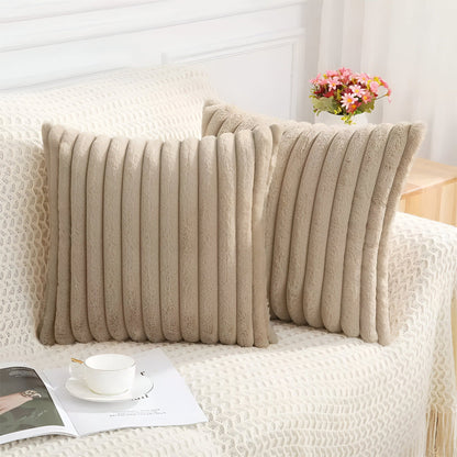 Stylish Striped Plush Cushion Covers Set of 2 – Hypoallergenic Sofa and Couch Cushion Covers for Elegant Home Decor 8