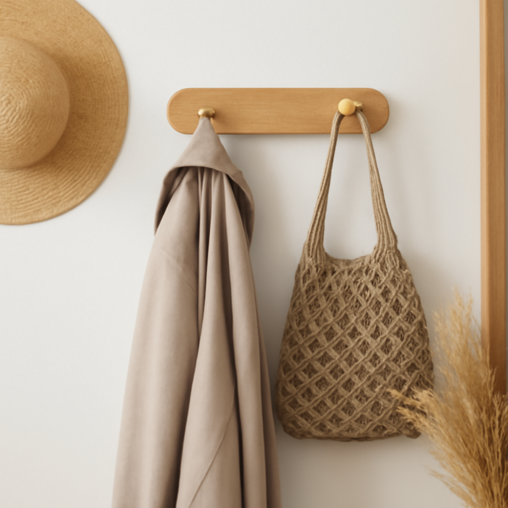 Modern Wood Coat Rack with Metal Hooks - Halri