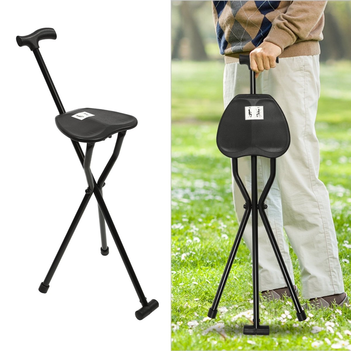 Portable Folding Walking Cane with Seat - Halri