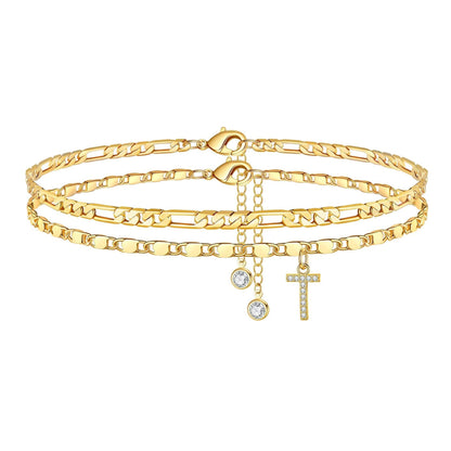 Personalized 14k Gold Initial Anklet Set