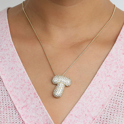 Bold Letter Bubble Diamond Initial Pendants