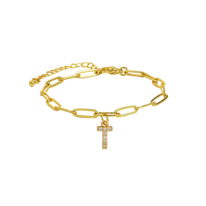 Delicate Initial Paperclip Charm Bracelet