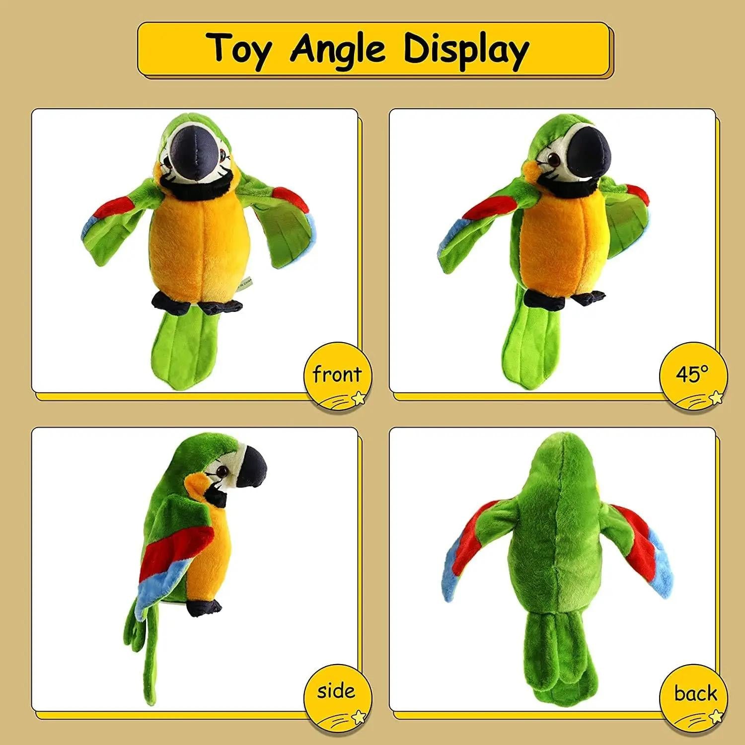 Talking Parrot Toy With Soft Cotton, Moves & Talks, Plush Bird Toy, Safe for 3+