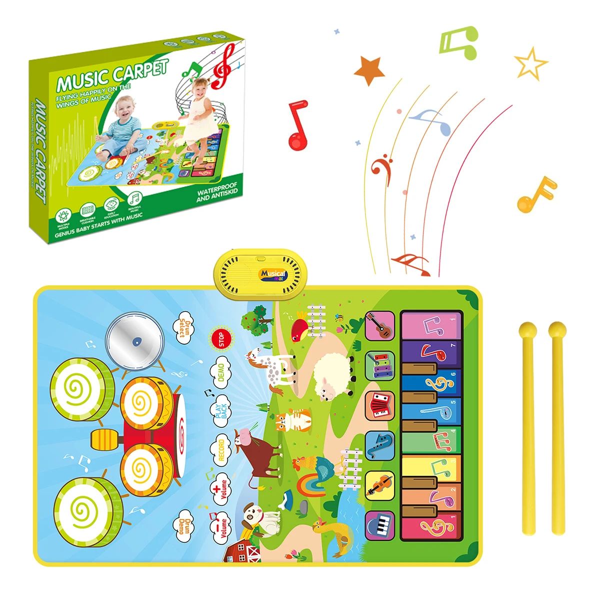 Toddler Musical Piano Mat with Various Animal & Instrument Sounds, Recording, Demo Songs – Safe for Ages 3+