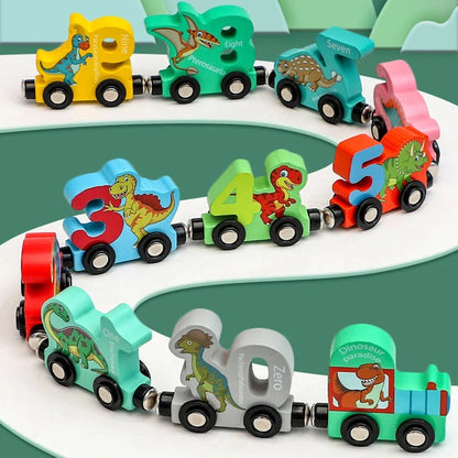 Fun Kids Wooden Train Set with Dinosaur Magnets - Halri
