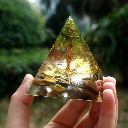 Natural Green Peridot Tiger Eye Energy Pyramid - Halri