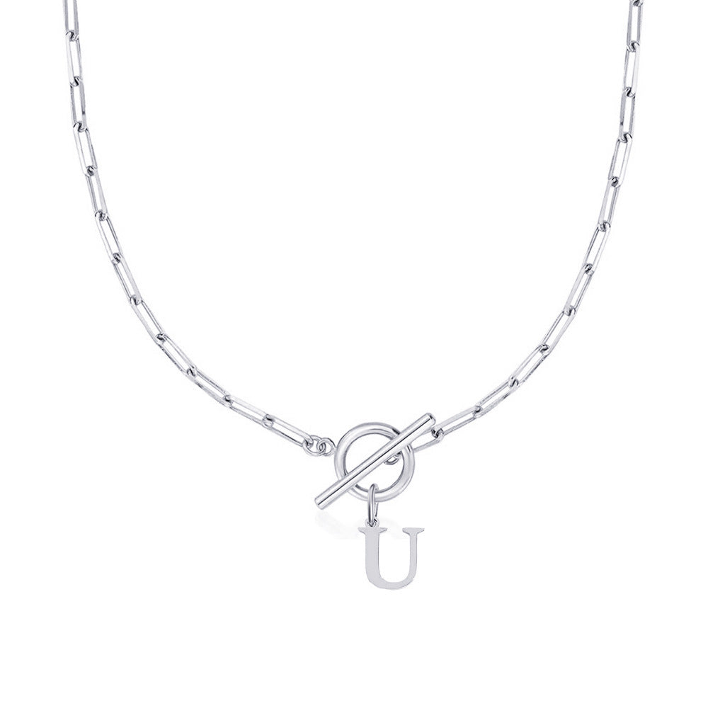 Simple Initial Circle Paperclip Lock Necklace