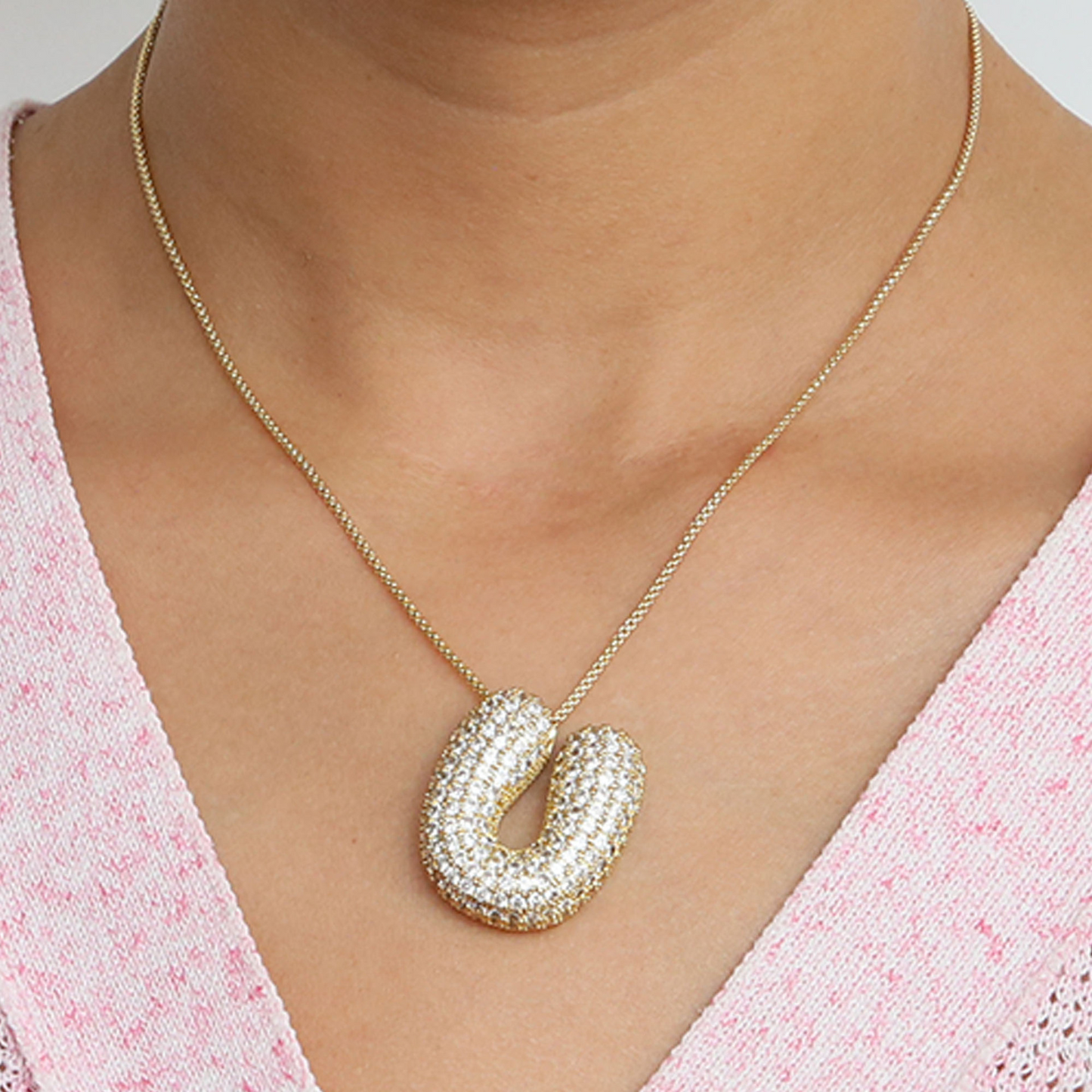 Bold Letter Bubble Diamond Initial Pendants