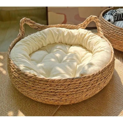 Plush Cat Bed with Grip Base - Comfy Round Pet Bed - Halri