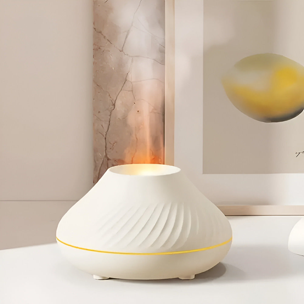 White diffuser on a surface with a marble wall in the background