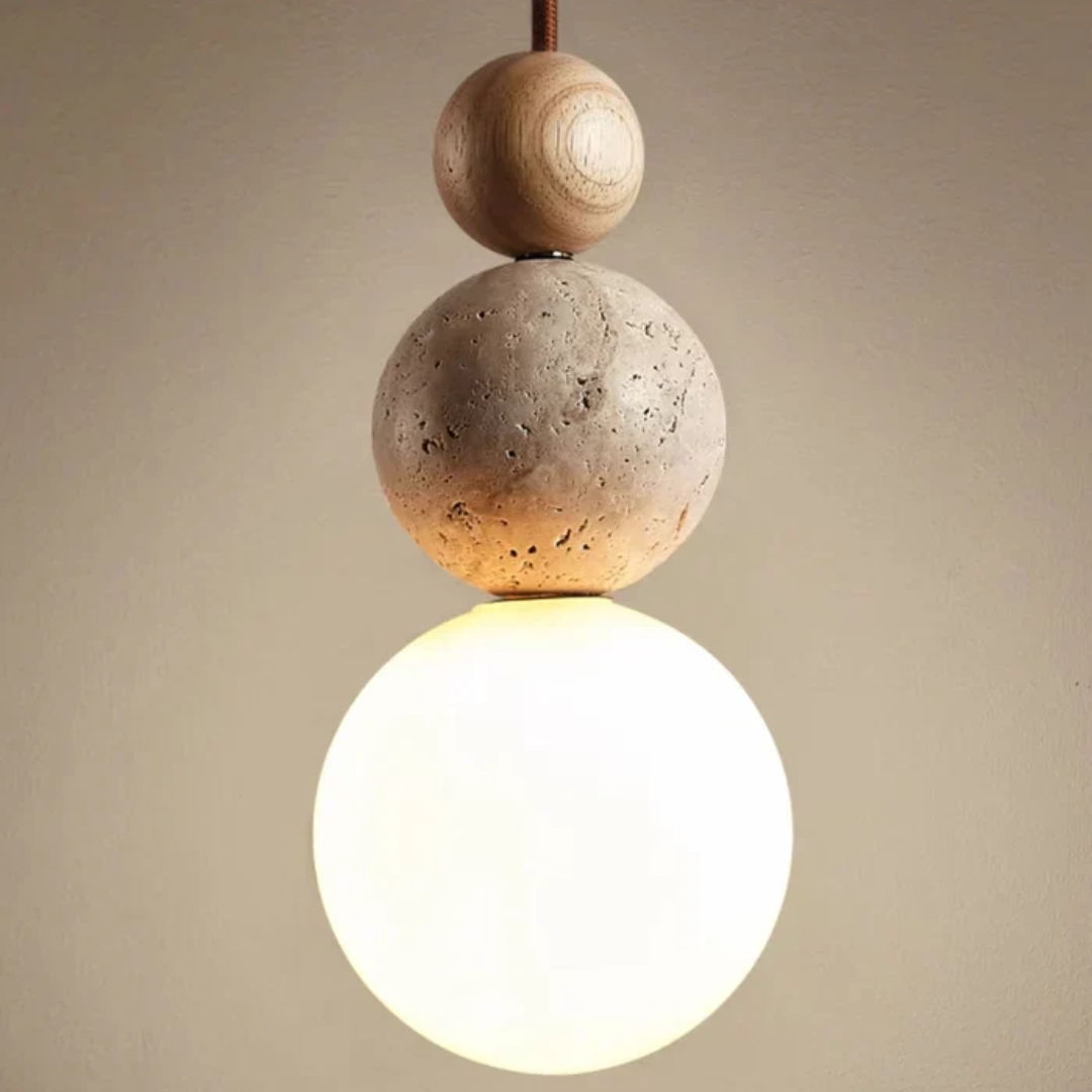Natural Stone and Wood Pendant Lamp