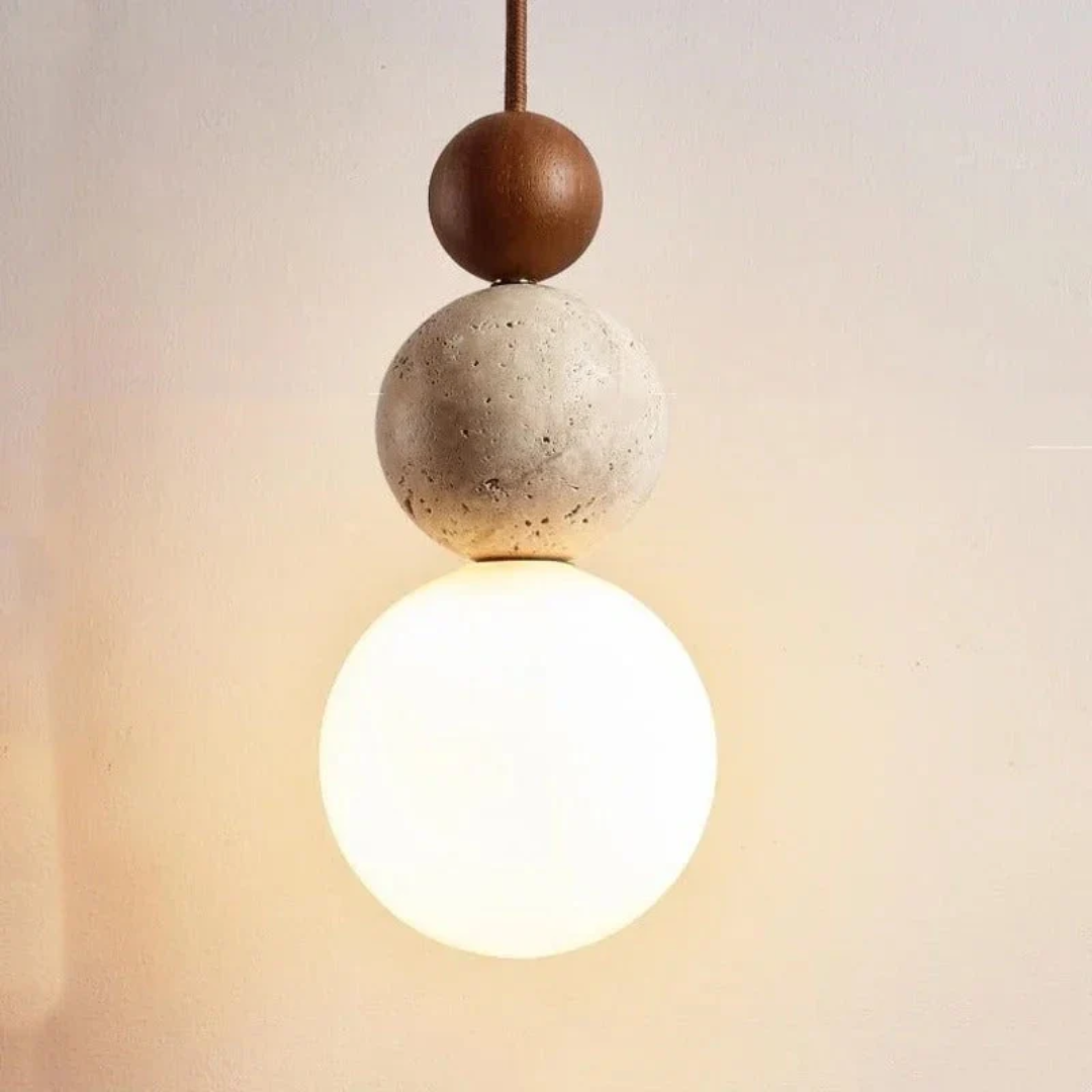 Natural Stone and Wood Pendant Lamp - Halri