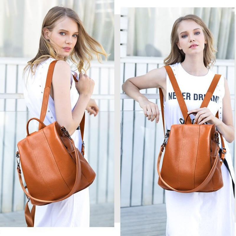 Secure Anti-theft Leather Backpack