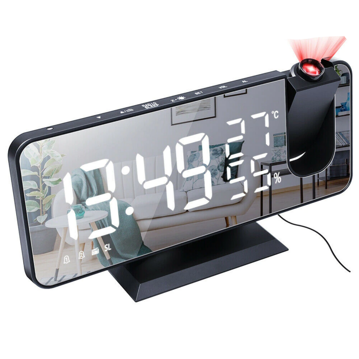 Smart LED Alarm Clock with Projector and USB Port
