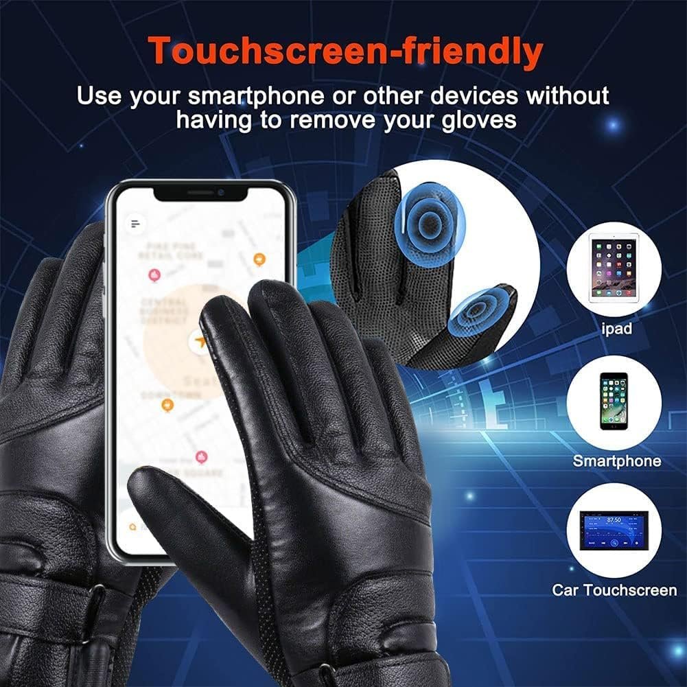 USB Heated Waterproof Leather Gloves for Winter Outdoor Sports