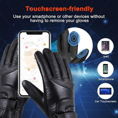 USB Heated Waterproof Leather Gloves for Winter Outdoor Sports