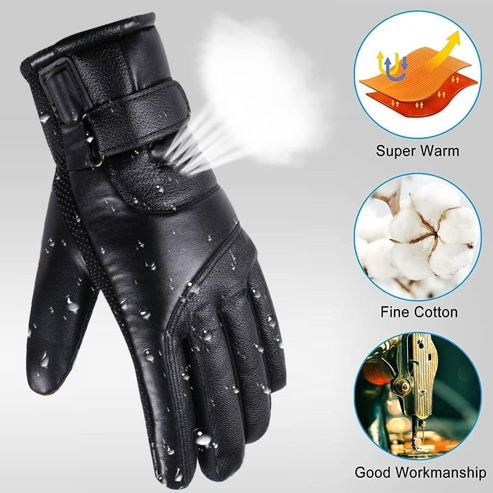 USB Heated Waterproof Leather Gloves for Winter Outdoor Sports