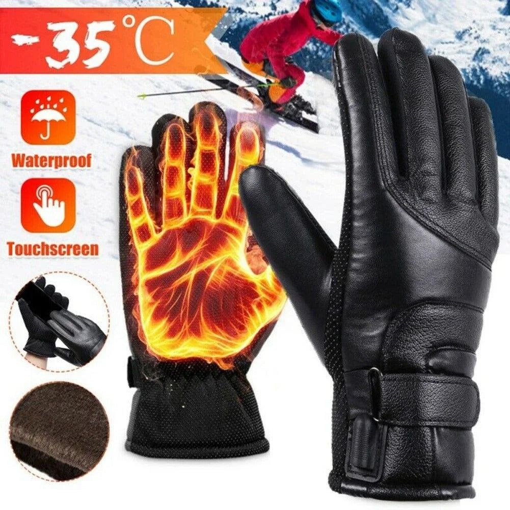 USB Heated Waterproof Leather Gloves for Winter Outdoor Sports