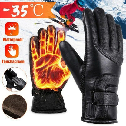 USB Heated Waterproof Leather Gloves for Winter Outdoor Sports