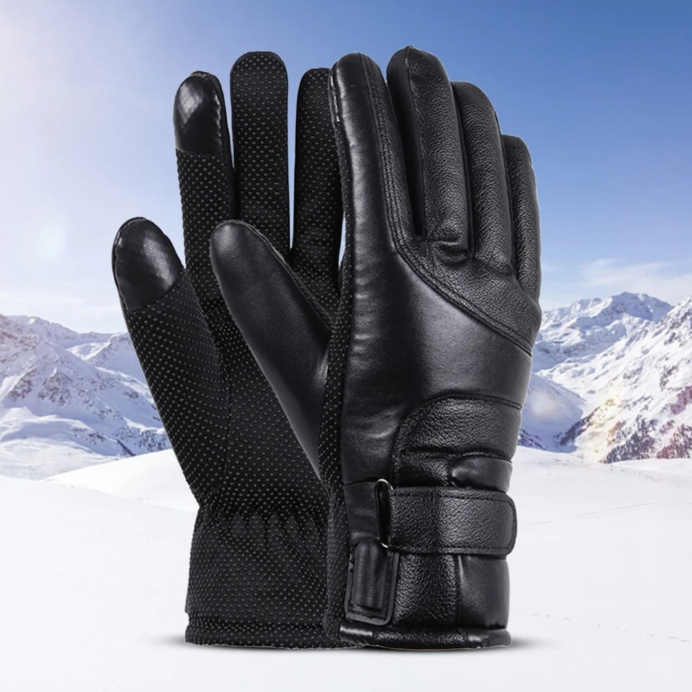 USB Heated Waterproof Leather Gloves for Winter Outdoor Sports