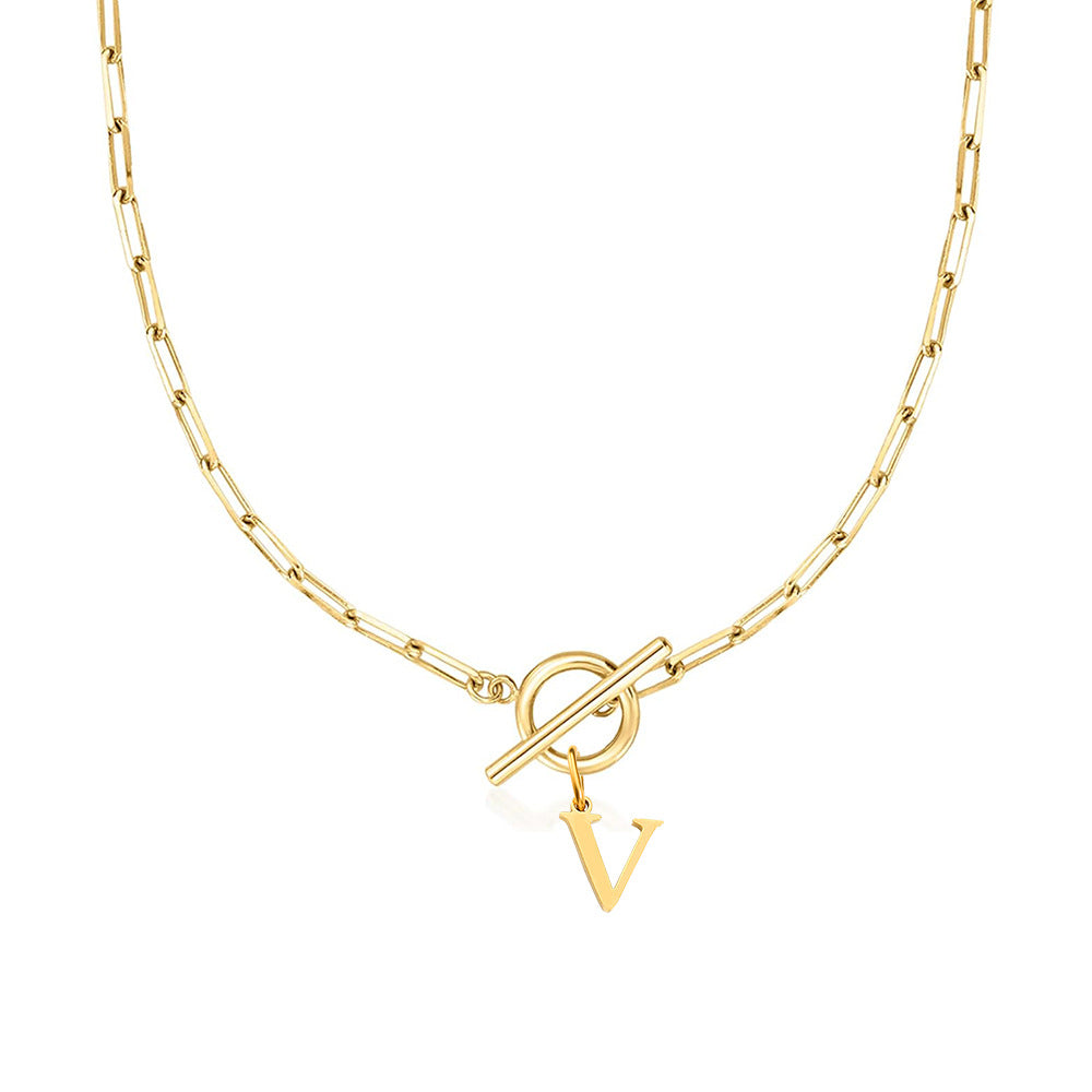 Simple Initial Circle Paperclip Lock Necklace
