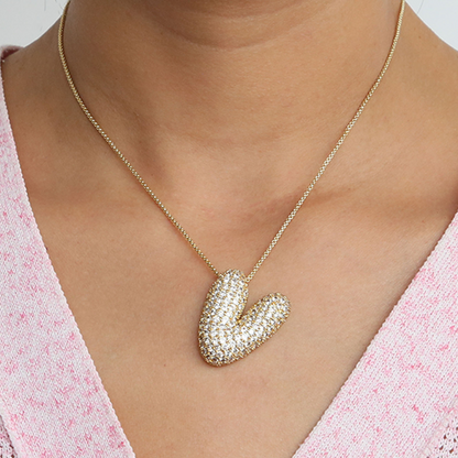 Bold Letter Bubble Diamond Initial Pendants