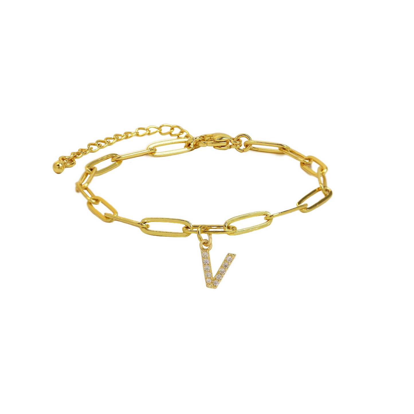 Delicate Initial Paperclip Charm Bracelet