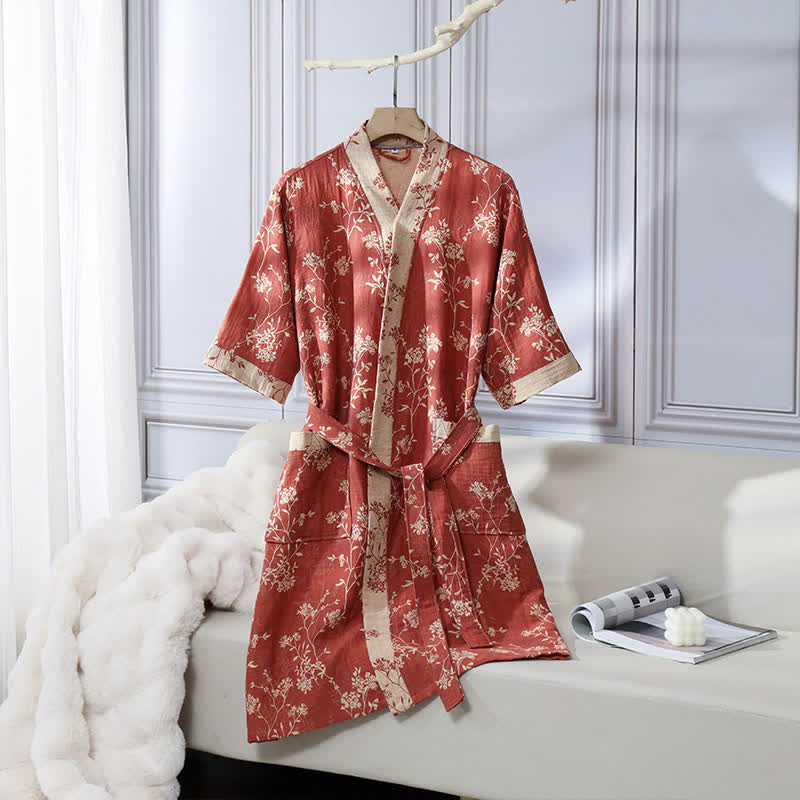 Comfortable Floral Kimono Robe - Lightweight Cotton - Halri