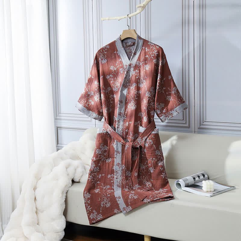 Comfortable Floral Kimono Robe - Lightweight Cotton