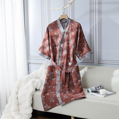 Comfortable Floral Kimono Robe - Lightweight Cotton