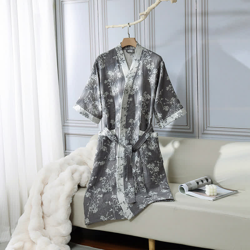 Comfortable Floral Kimono Robe - Lightweight Cotton