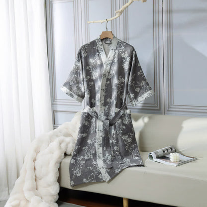 Comfortable Floral Kimono Robe - Lightweight Cotton